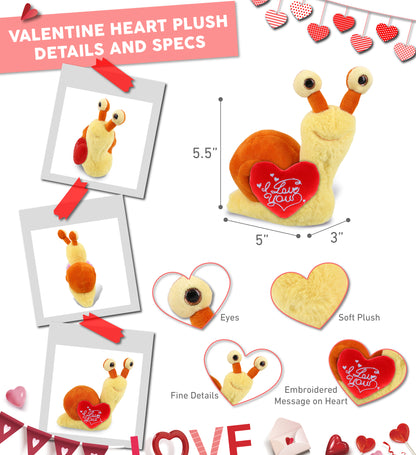 PLUSH I LOVE YOU RED HEART - SUPER-SOFT PLUSH - ORANGE SNAIL SMALL 5.5"