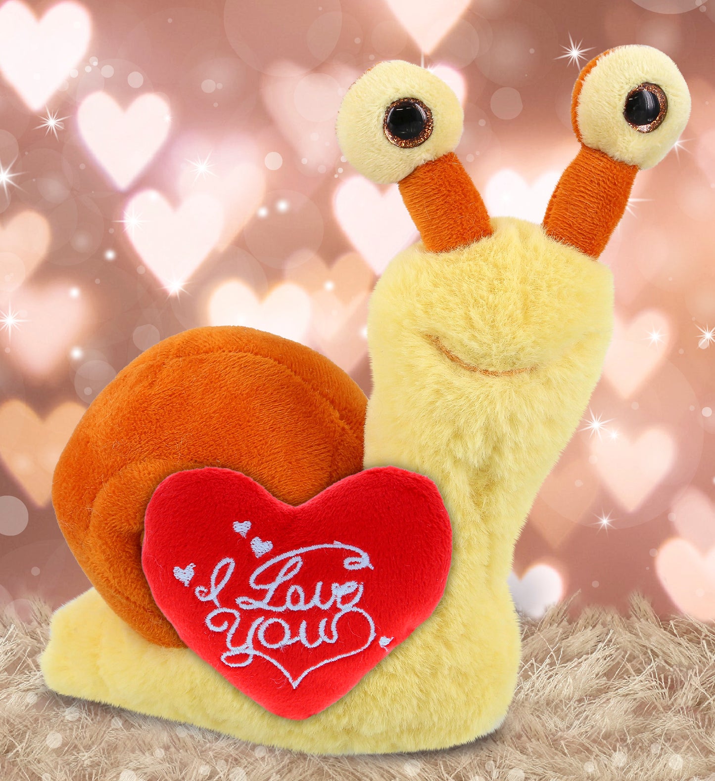 PLUSH I LOVE YOU RED HEART - SUPER-SOFT PLUSH - ORANGE SNAIL SMALL 5.5"