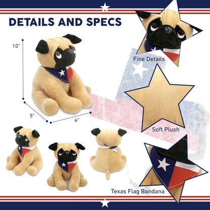 PLUSH - PUG DOG 10" WITH TEXAS FLAG BANDANA