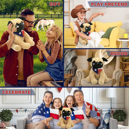 PLUSH - PUG DOG 10" WITH TEXAS FLAG BANDANA