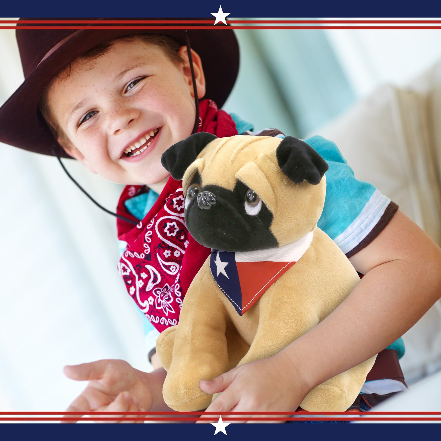 PLUSH - PUG DOG 10" WITH TEXAS FLAG BANDANA