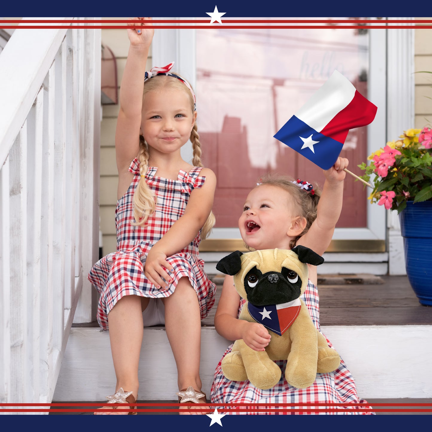 PLUSH - PUG DOG 10" WITH TEXAS FLAG BANDANA