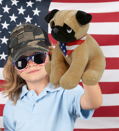 PLUSH - PUG DOG 10" WITH USA FLAG BANDANA
