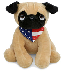 PLUSH - PUG DOG 10" WITH USA FLAG BANDANA