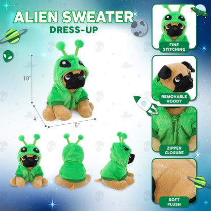 PLUSH - PUG DOG 10" WITH ALIEN SWEATER