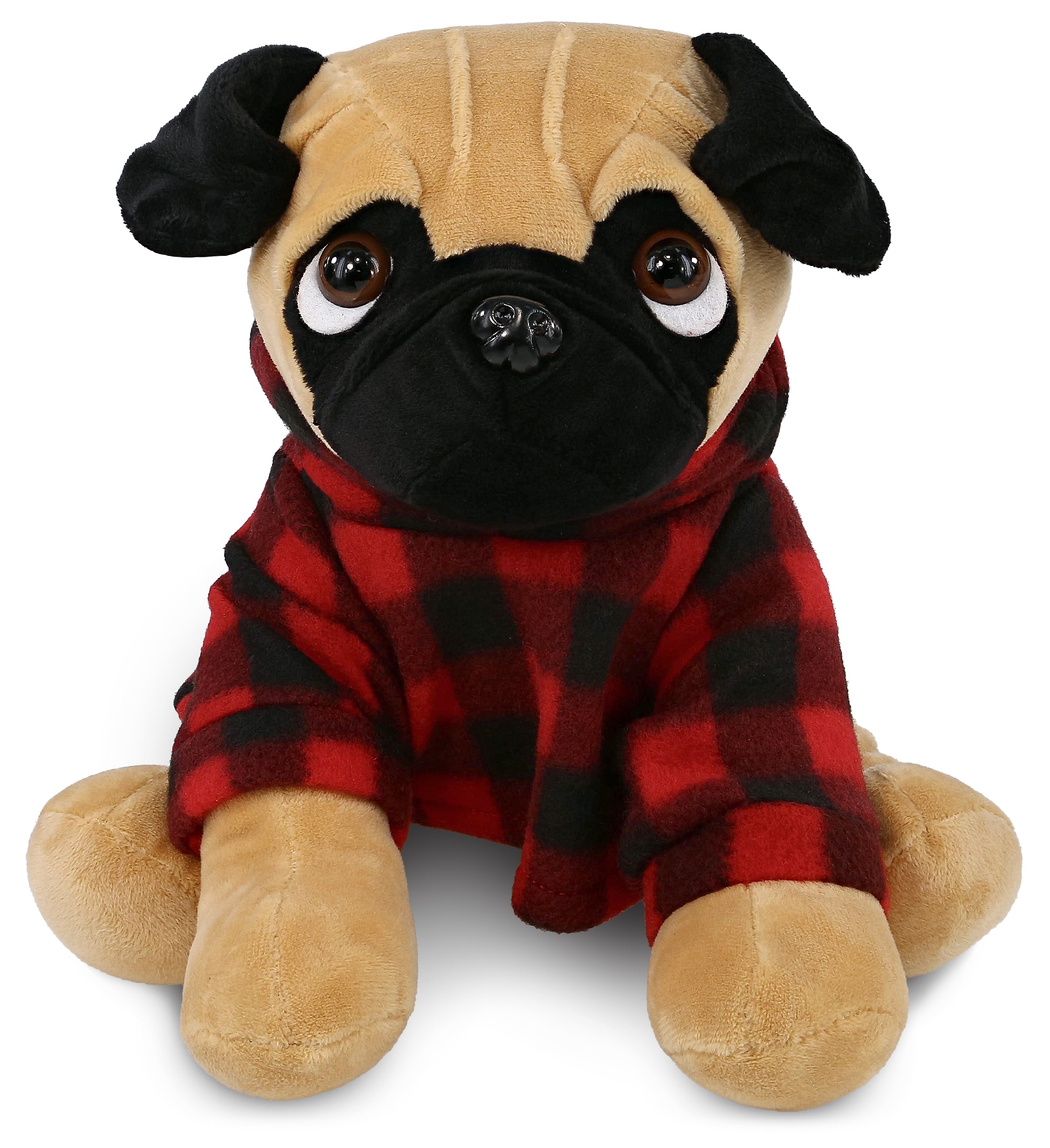 PLUSH RED PLAID HOODIE - PLUSH - PUG DOG 10"