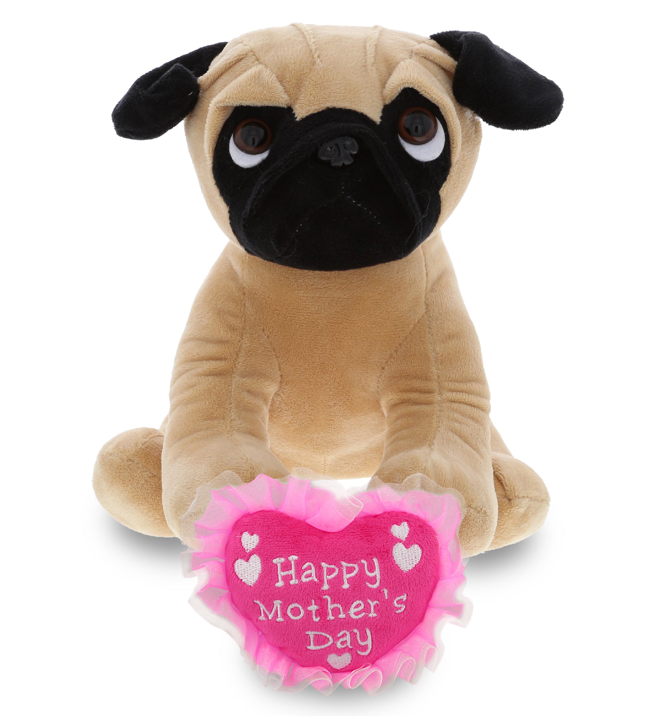 PLUSH MOTHERS DAY HEART - PLUSH - PUG DOG 10"