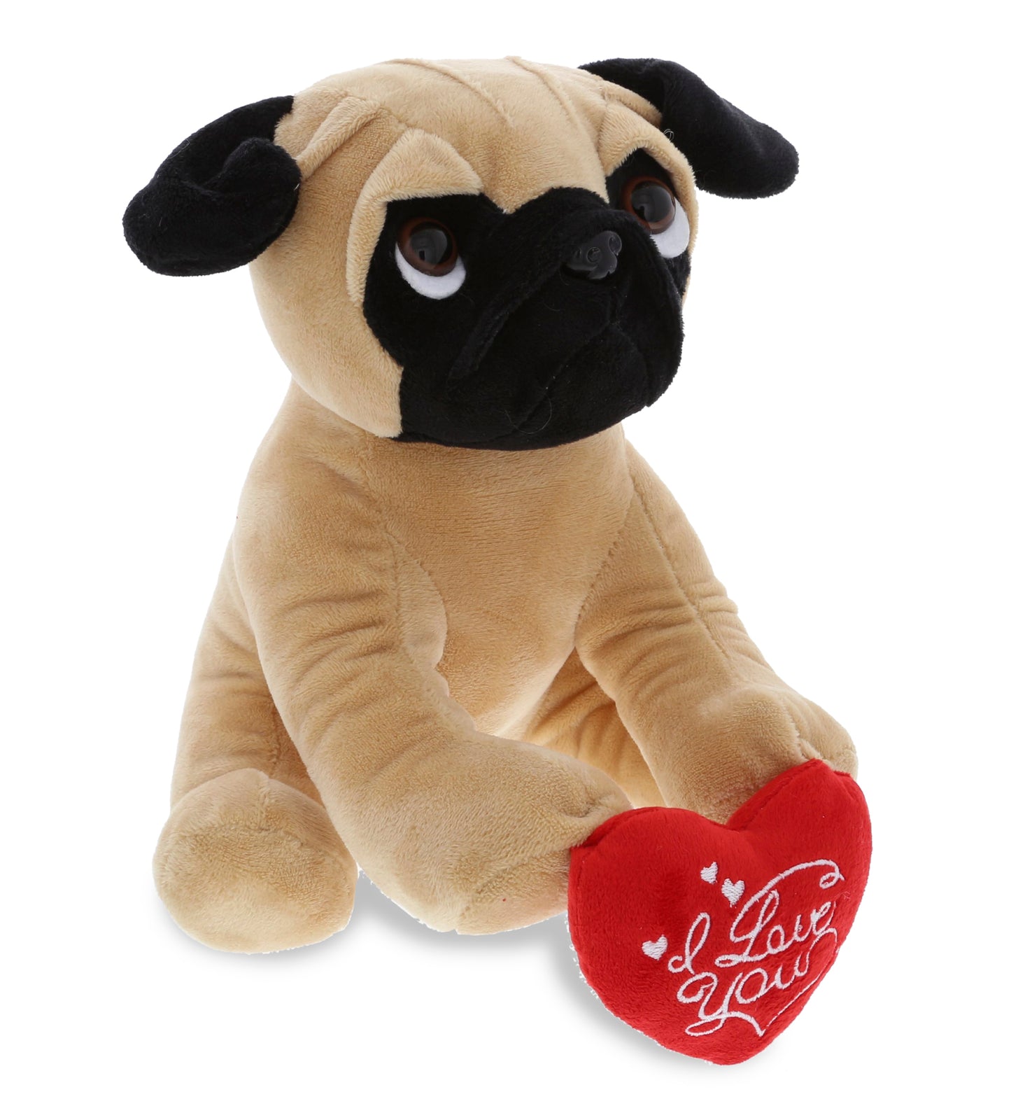 PLUSH I LOVE YOU RED HEART - PLUSH - PUG DOG 10"