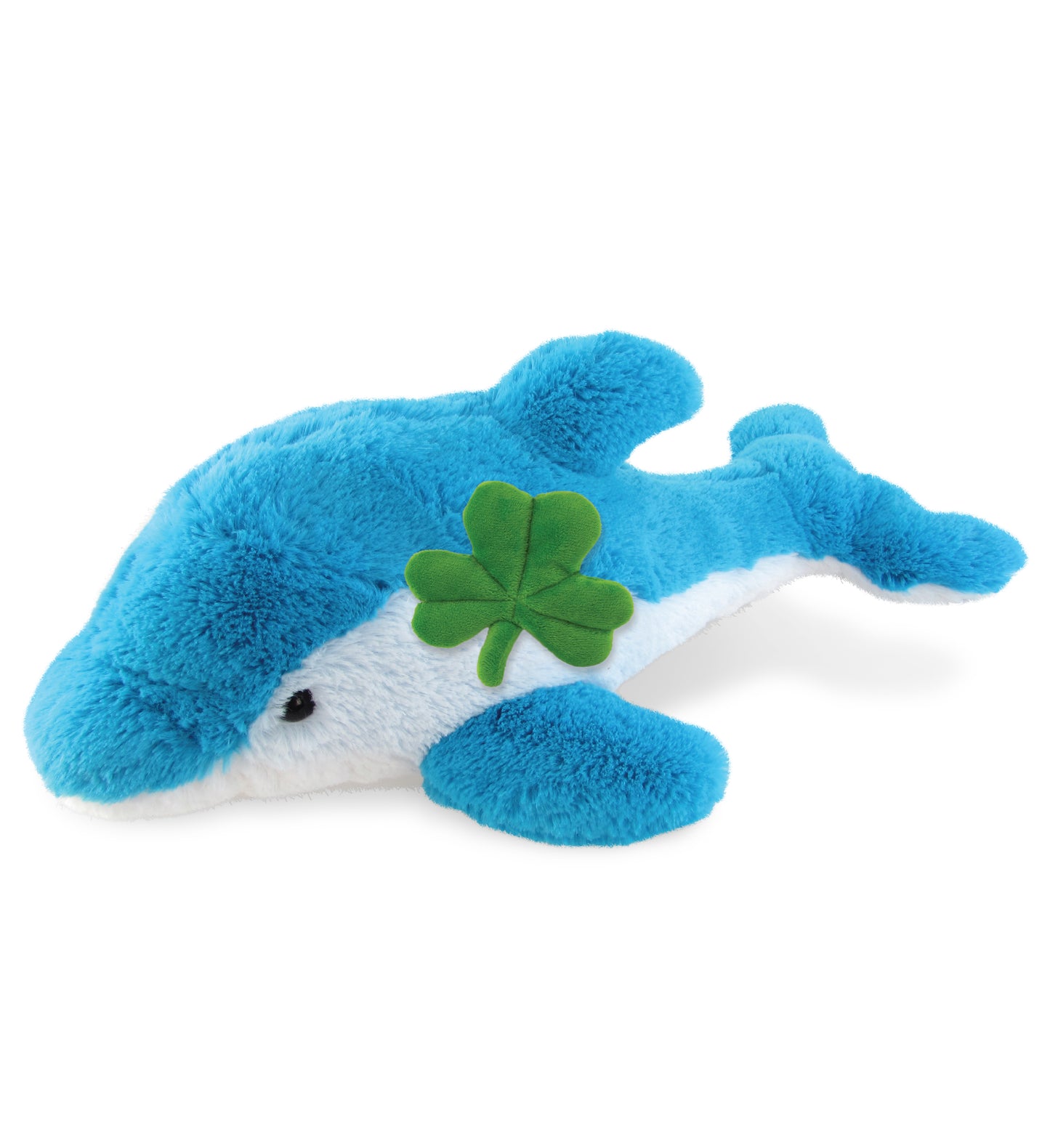 DolliBu Blue Dolphin Stuffed Animal with Green Plush Shamrock - 18 Inches