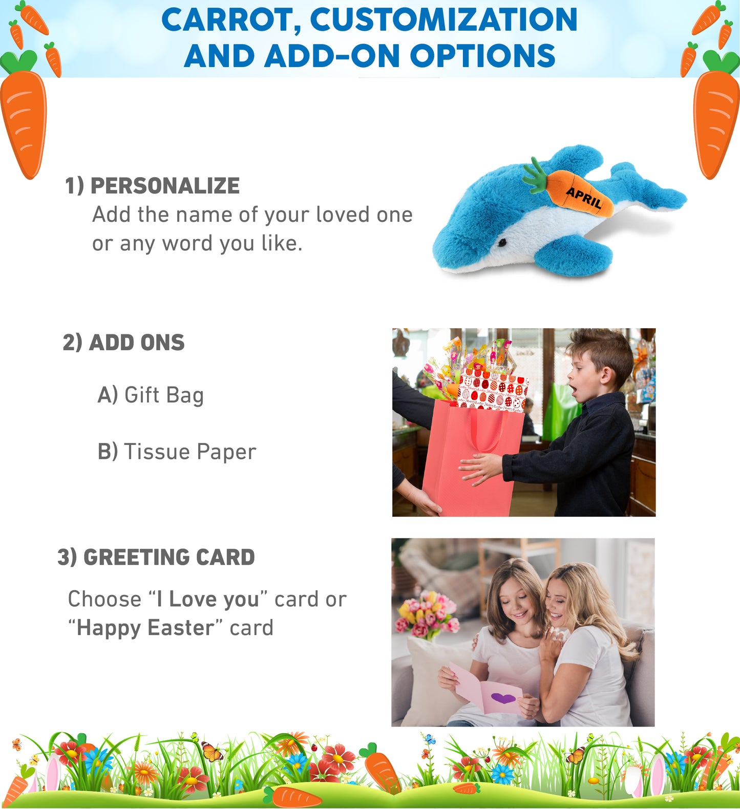 DolliBu Happy Easter Super Soft Plush Dolphin with Carrot Plush Toy - 18 Inches