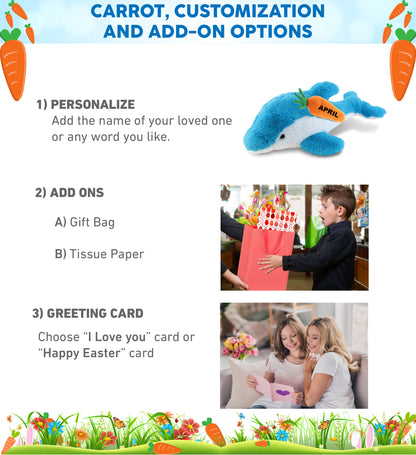 DolliBu Happy Easter Super Soft Plush Dolphin with Carrot Plush Toy - 18 Inches