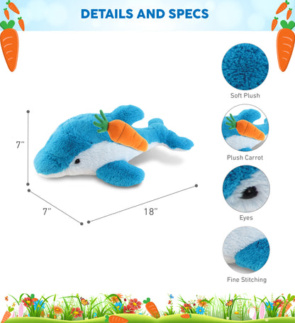 DolliBu Happy Easter Super Soft Plush Dolphin with Carrot Plush Toy - 18 Inches