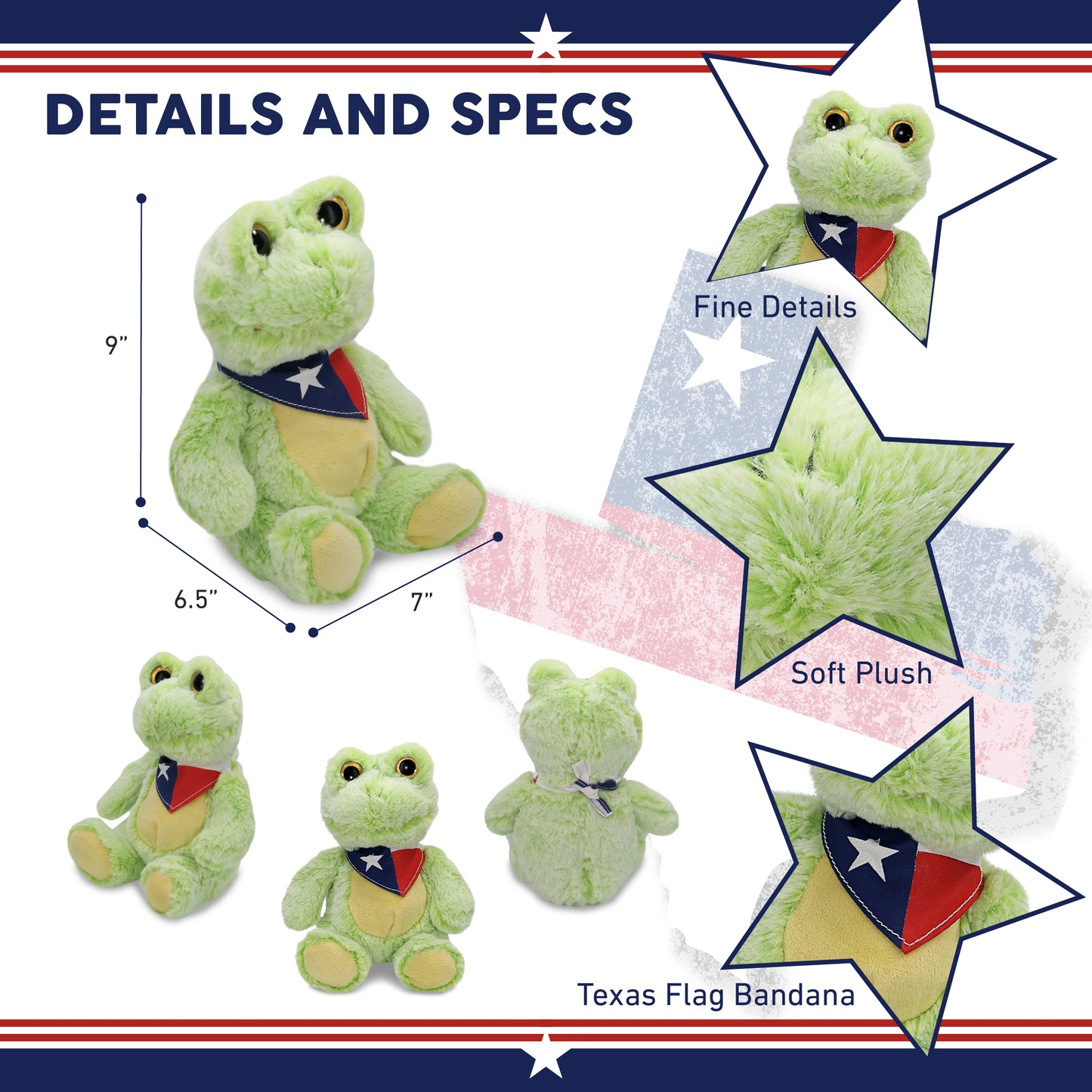 SUPER-SOFT PLUSH - SITTING FROG WITH TEXAS FLAG BANDANA