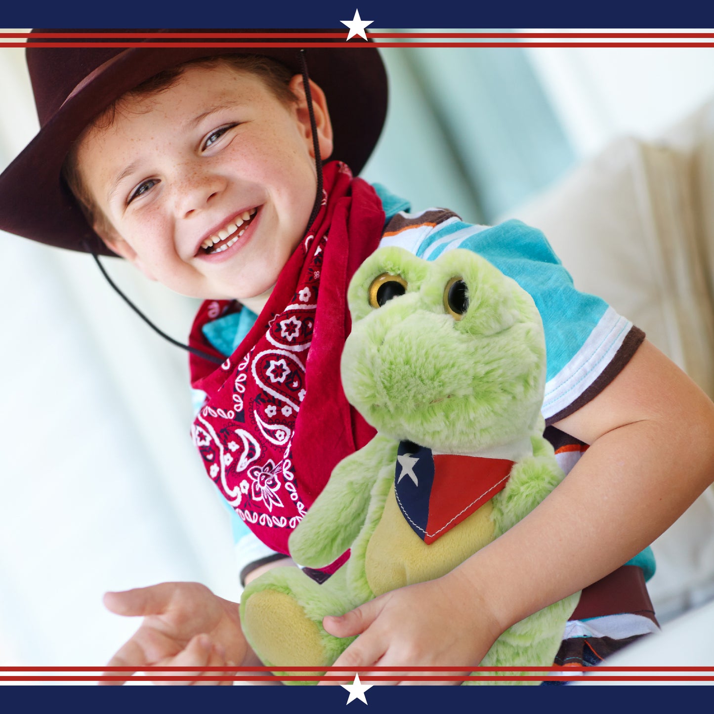 SUPER-SOFT PLUSH - SITTING FROG WITH TEXAS FLAG BANDANA