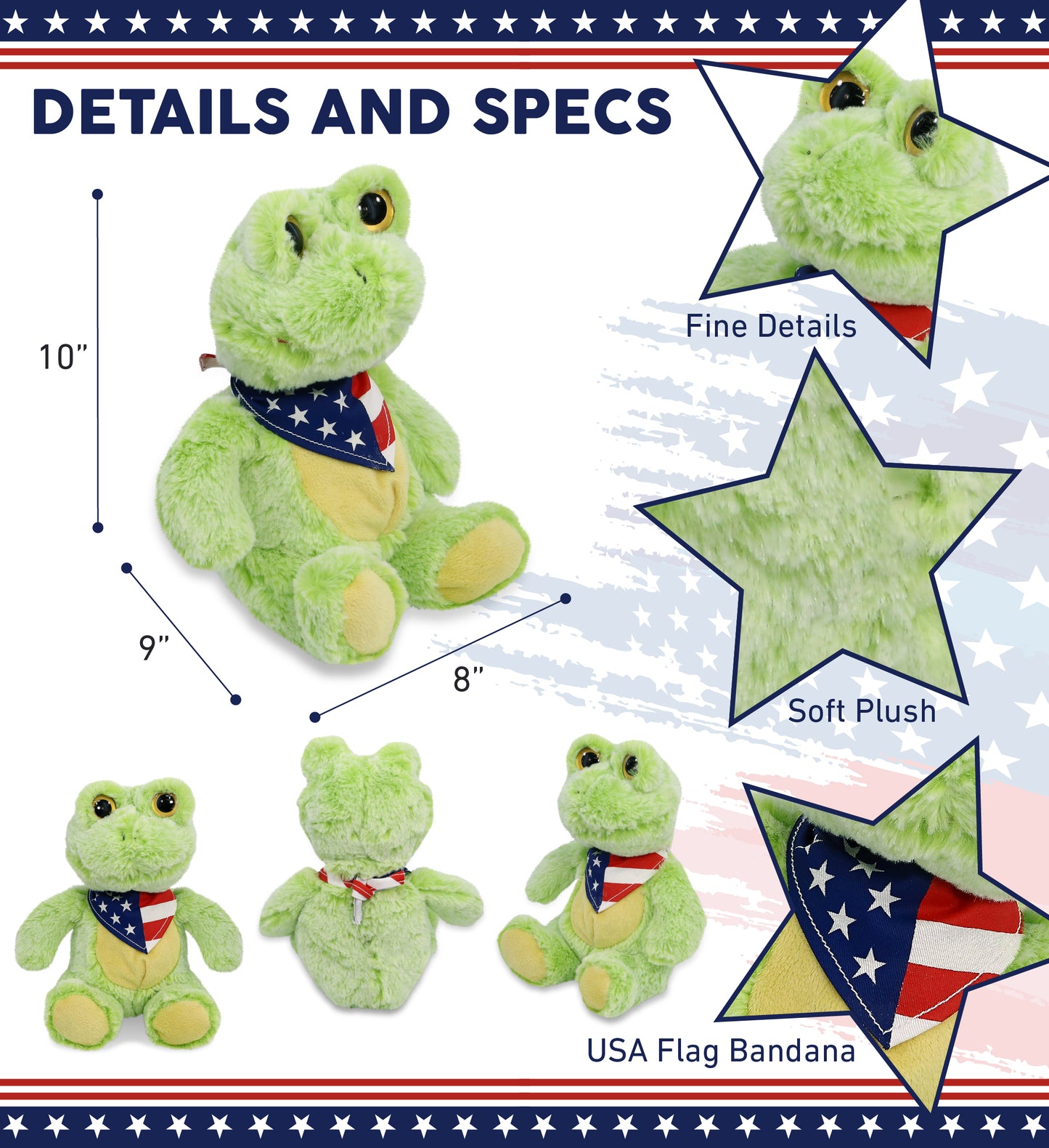 SUPER-SOFT PLUSH - SITTING FROG WITH USA FLAG BANDANA