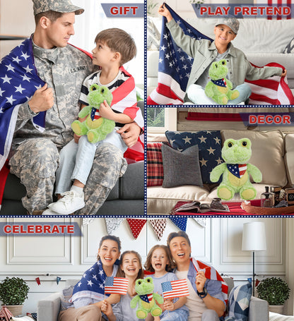 SUPER-SOFT PLUSH - SITTING FROG WITH USA FLAG BANDANA