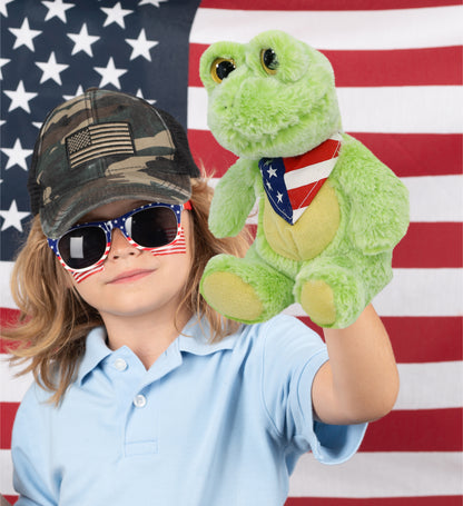 SUPER-SOFT PLUSH - SITTING FROG WITH USA FLAG BANDANA