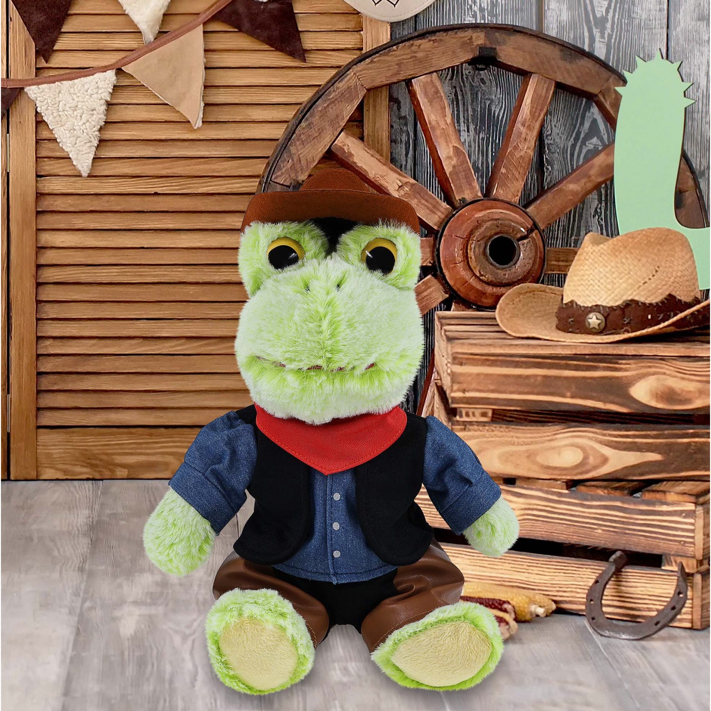 SUPER-SOFT PLUSH - SITTING FROG COWBOY DRESS UP