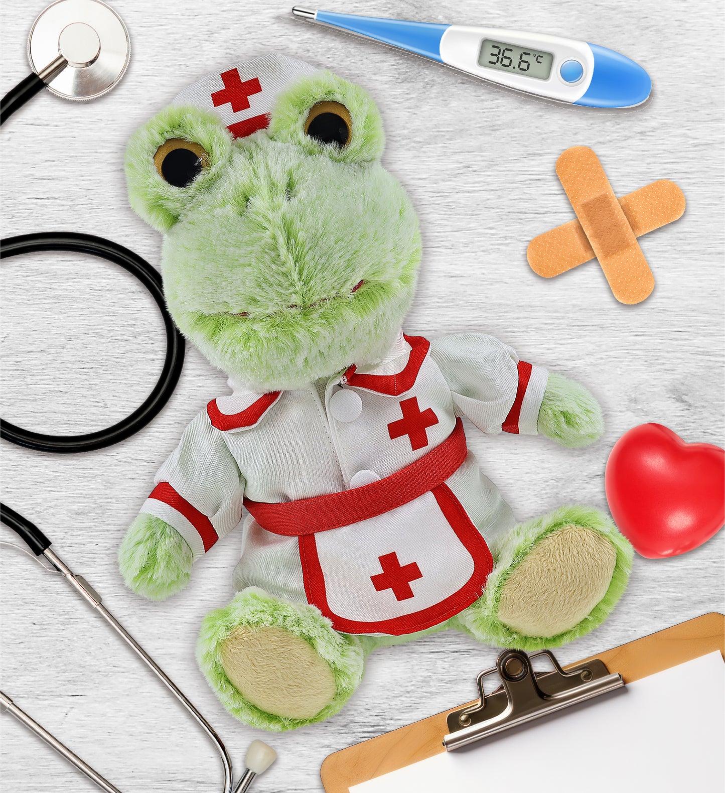 SUPER-SOFT PLUSH - SITTING FROG With NURSE Dress-Up
