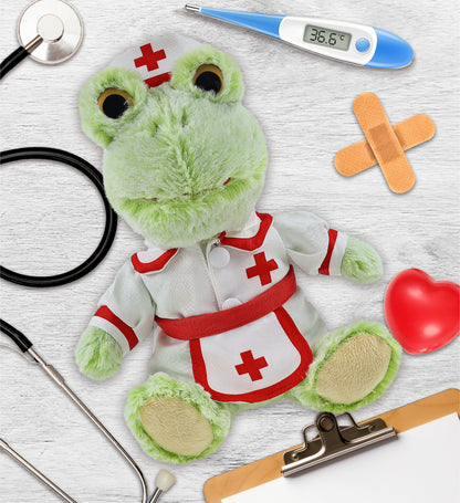 SUPER-SOFT PLUSH - SITTING FROG With NURSE Dress-Up