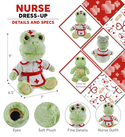 SUPER-SOFT PLUSH - SITTING FROG With NURSE Dress-Up