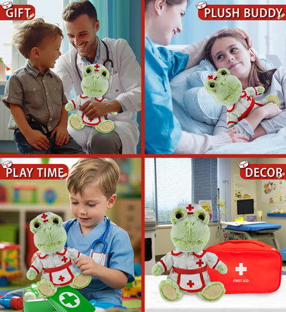 SUPER-SOFT PLUSH - SITTING FROG With NURSE Dress-Up