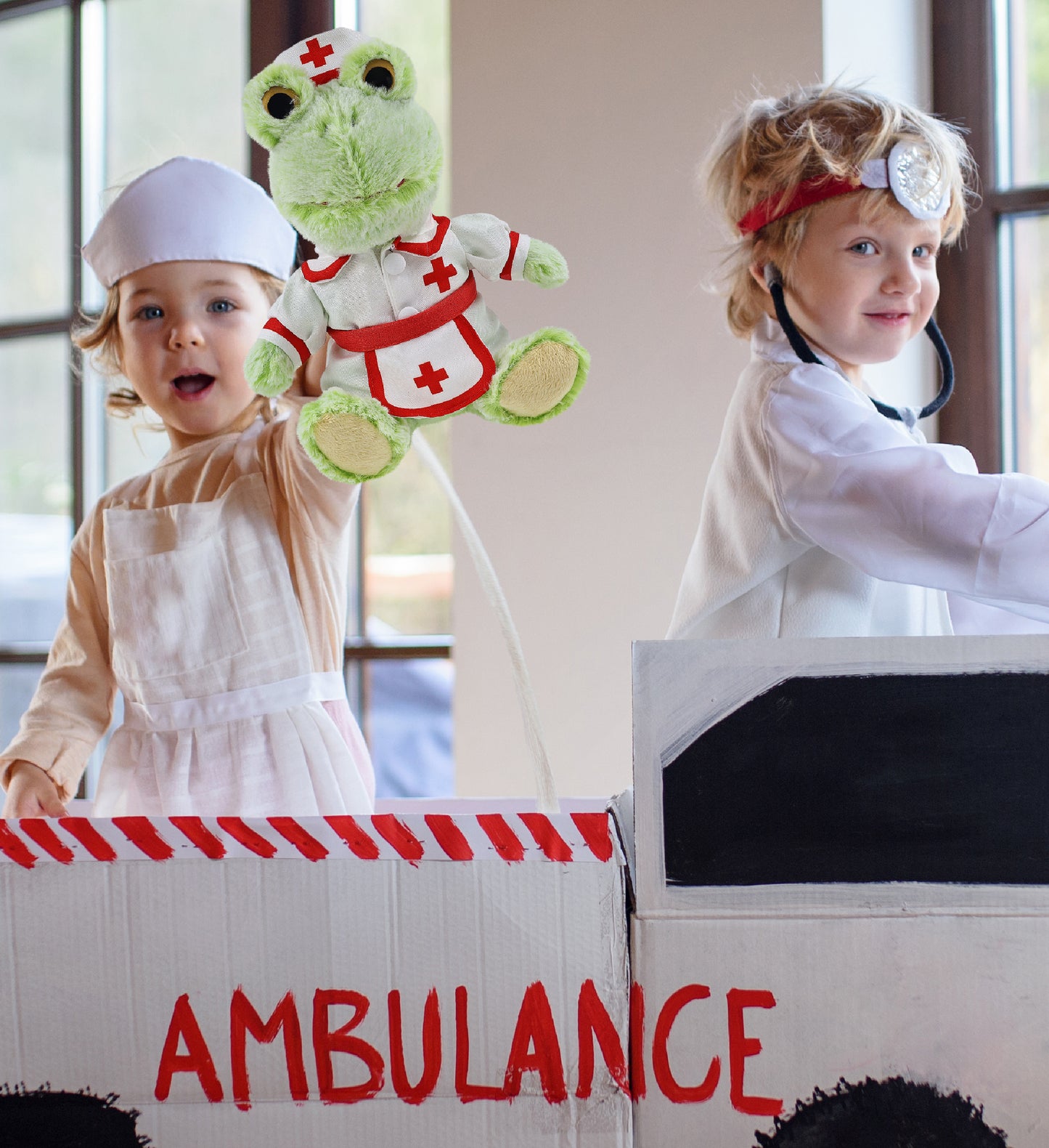 SUPER-SOFT PLUSH - SITTING FROG With NURSE Dress-Up