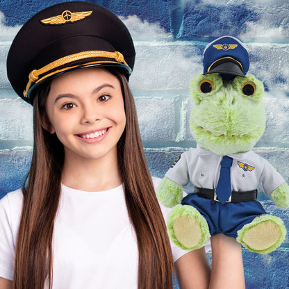 SUPER-SOFT PLUSH - SITTING FROG WITH PILOT DRESS UP