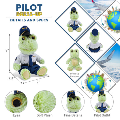 SUPER-SOFT PLUSH - SITTING FROG WITH PILOT DRESS UP