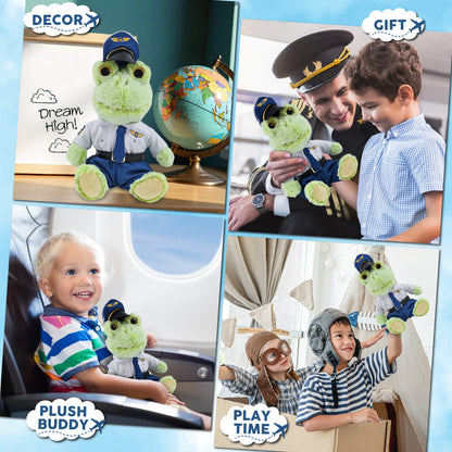 SUPER-SOFT PLUSH - SITTING FROG WITH PILOT DRESS UP
