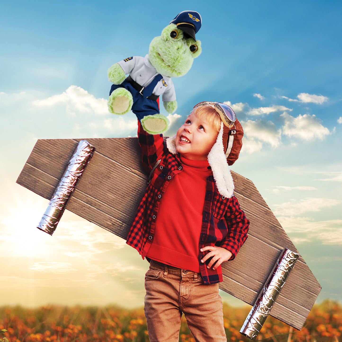 SUPER-SOFT PLUSH - SITTING FROG WITH PILOT DRESS UP