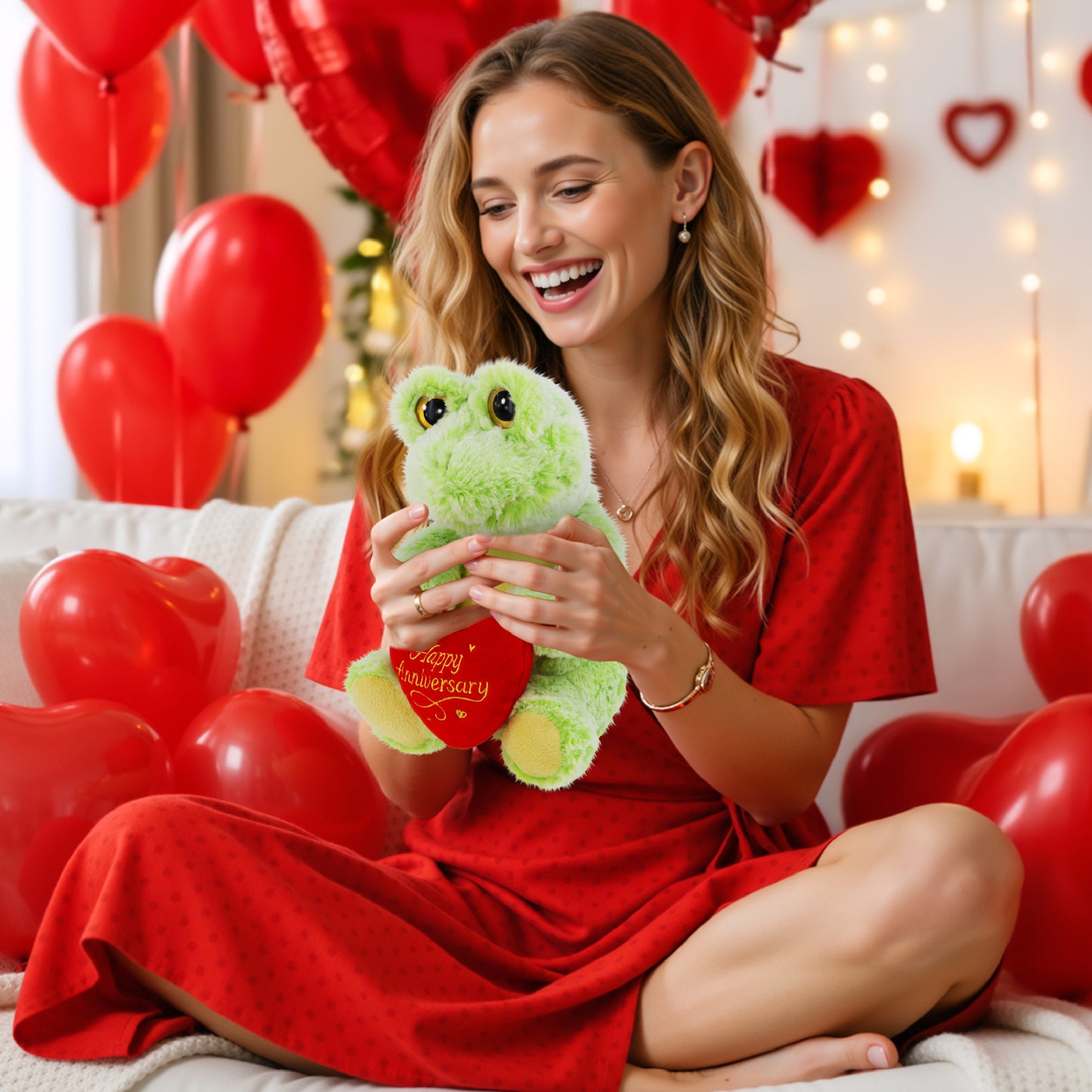 SUPER-SOFT PLUSH - SITTING FROG WITH HAPPY ANNIVERSARY HEART