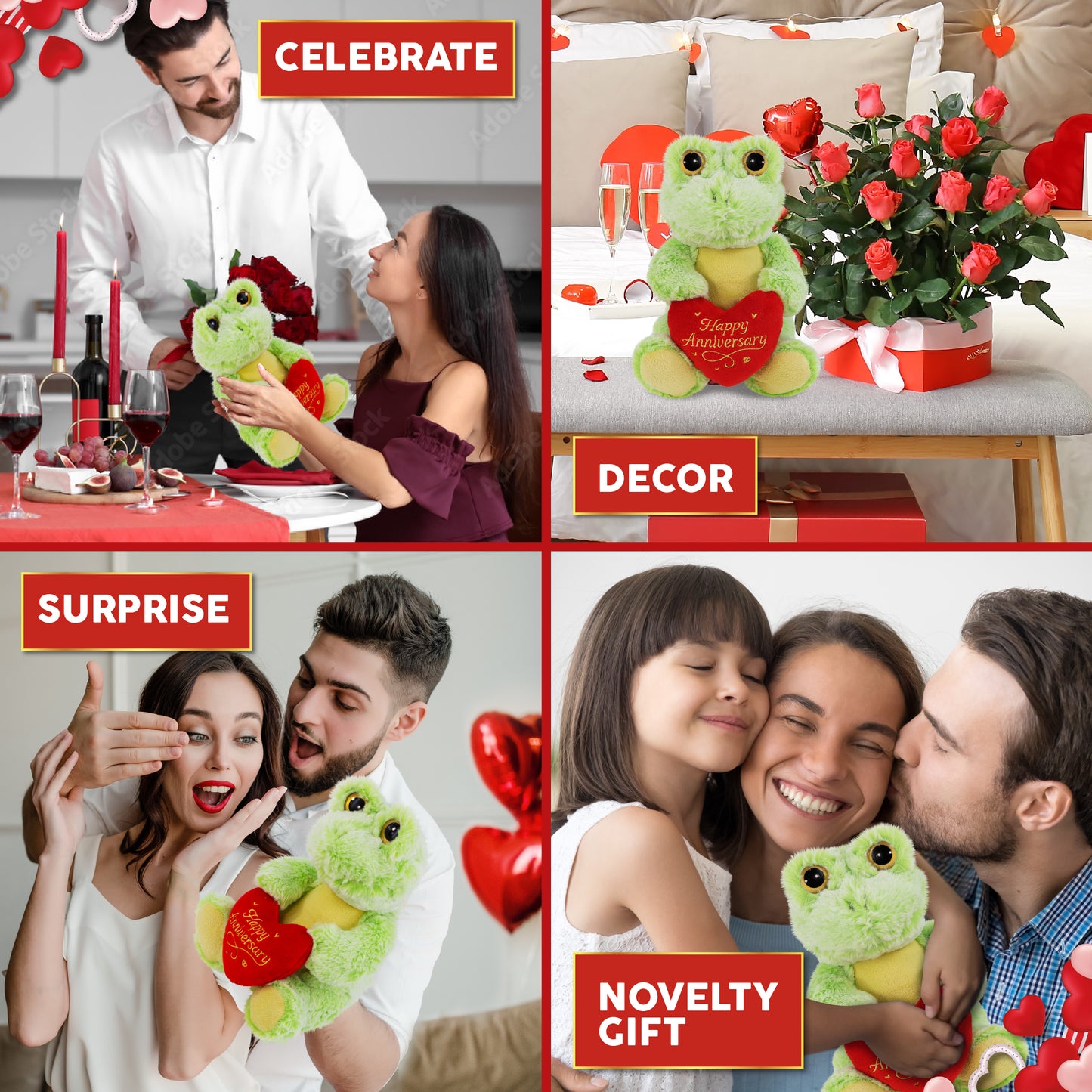 SUPER-SOFT PLUSH - SITTING FROG WITH HAPPY ANNIVERSARY HEART