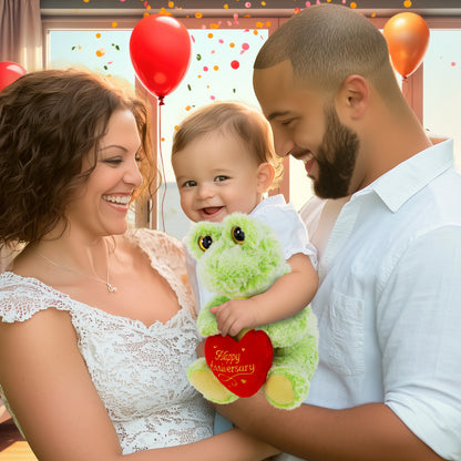 SUPER-SOFT PLUSH - SITTING FROG WITH HAPPY ANNIVERSARY HEART