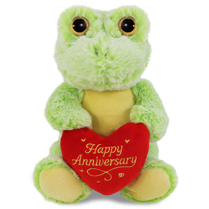 SUPER-SOFT PLUSH - SITTING FROG WITH HAPPY ANNIVERSARY HEART