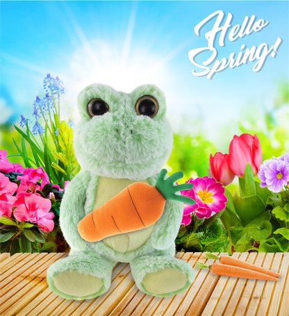 DolliBu Happy Easter Super Soft Plush Sitting Frog with Carrot Plush - 9 Inches
