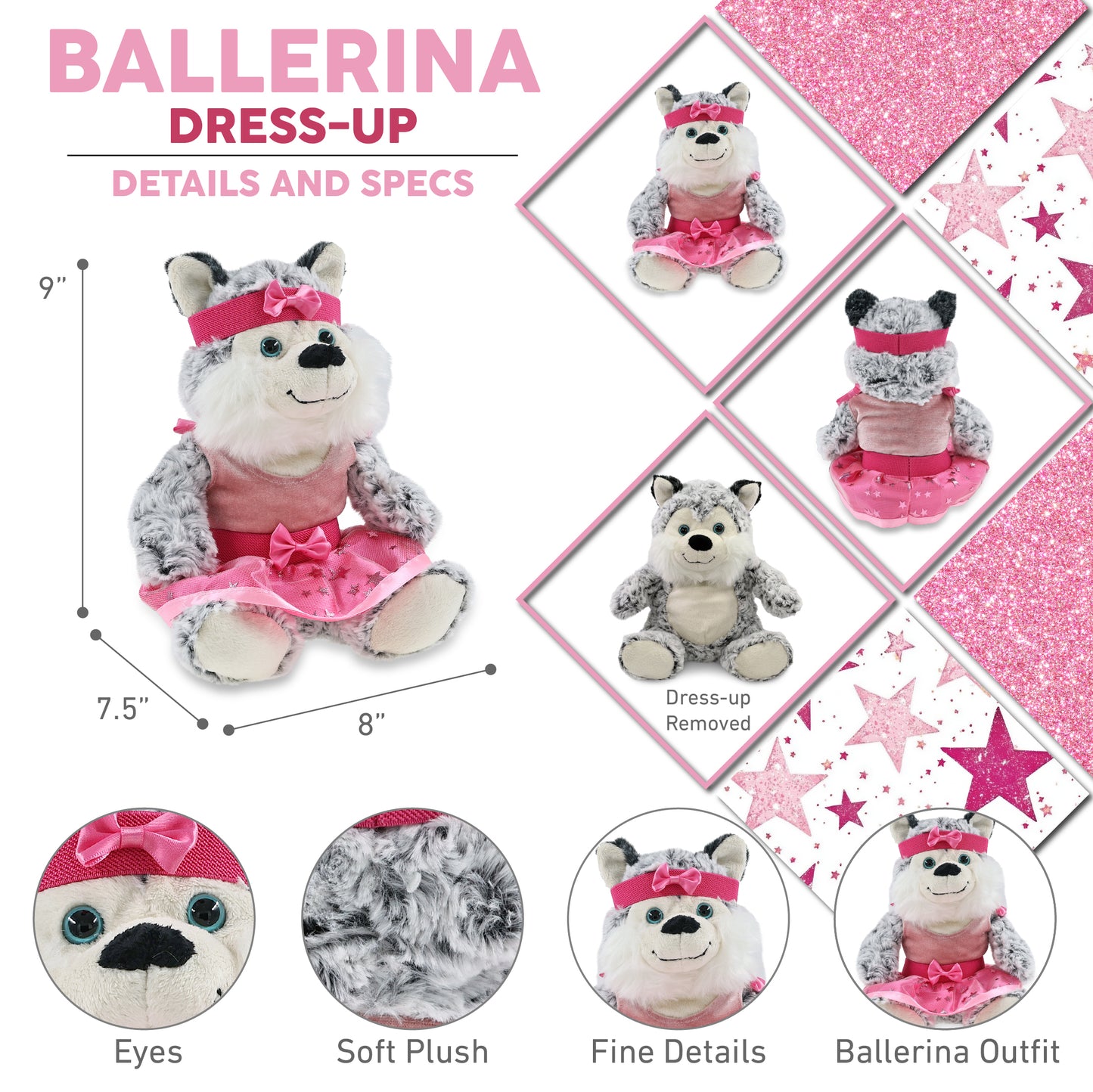 SUPER-SOFT PLUSH - SITTING HUSKY WITH BALLERINA DRESS UP