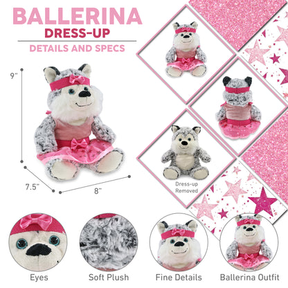 SUPER-SOFT PLUSH - SITTING HUSKY WITH BALLERINA DRESS UP
