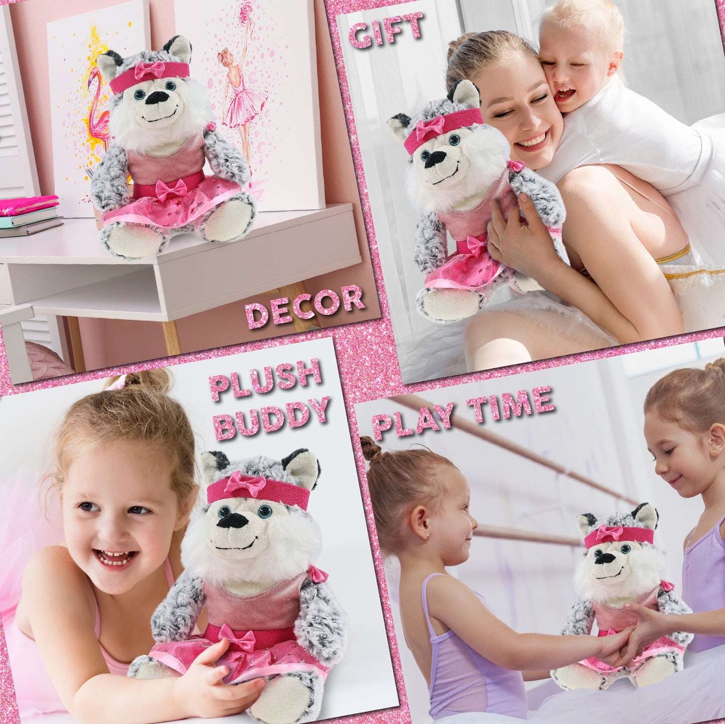 SUPER-SOFT PLUSH - SITTING HUSKY WITH BALLERINA DRESS UP