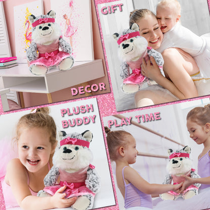 SUPER-SOFT PLUSH - SITTING HUSKY WITH BALLERINA DRESS UP