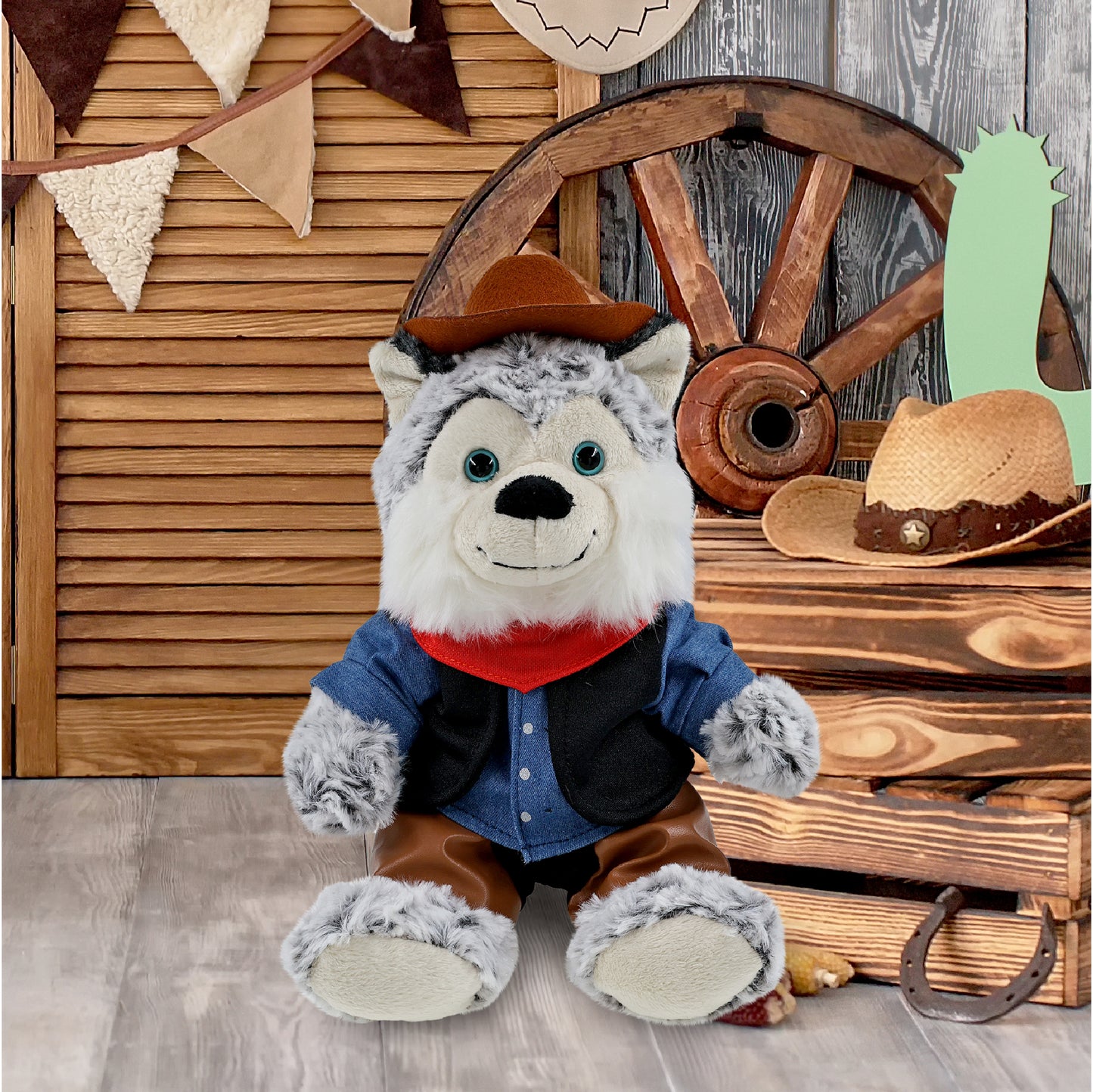 SUPER-SOFT PLUSH - SITTING HUSKY With COWBOY Dress Up