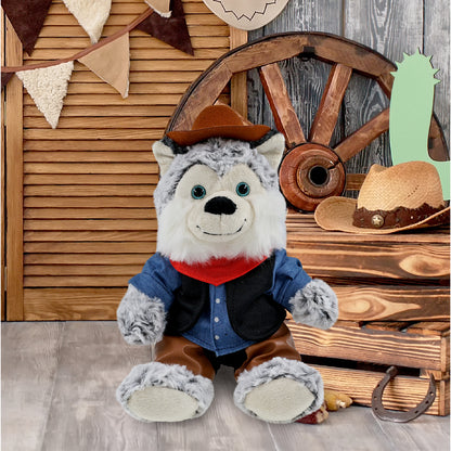 SUPER-SOFT PLUSH - SITTING HUSKY With COWBOY Dress Up
