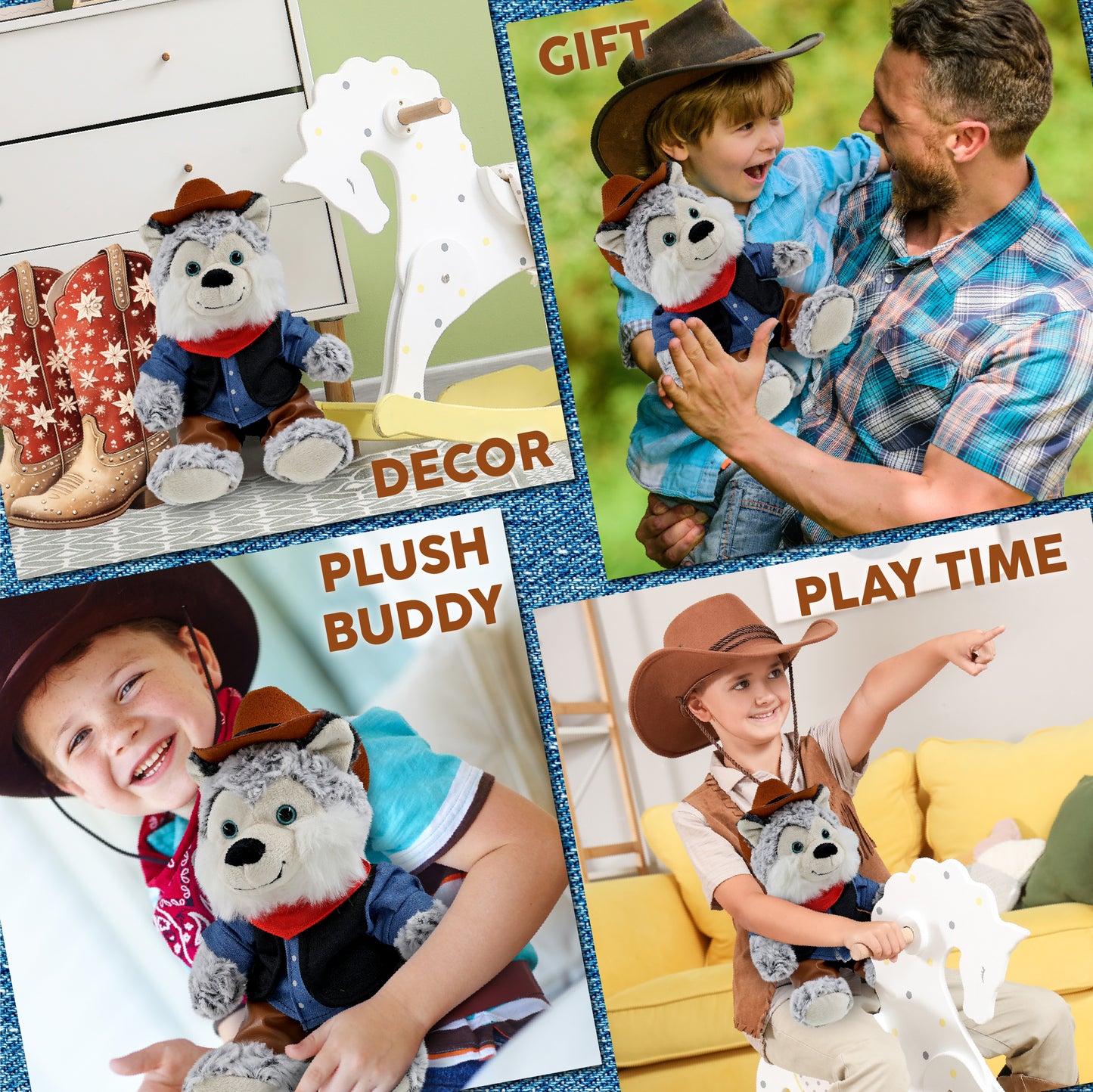 SUPER-SOFT PLUSH - SITTING HUSKY With COWBOY Dress Up