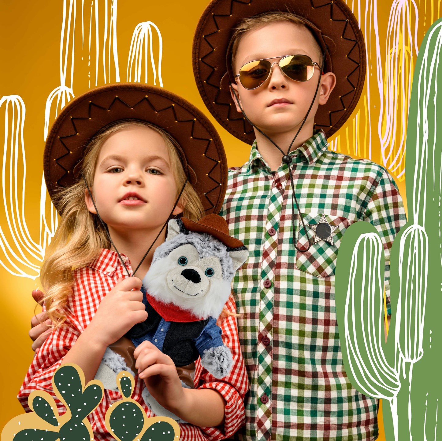 SUPER-SOFT PLUSH - SITTING HUSKY With COWBOY Dress Up