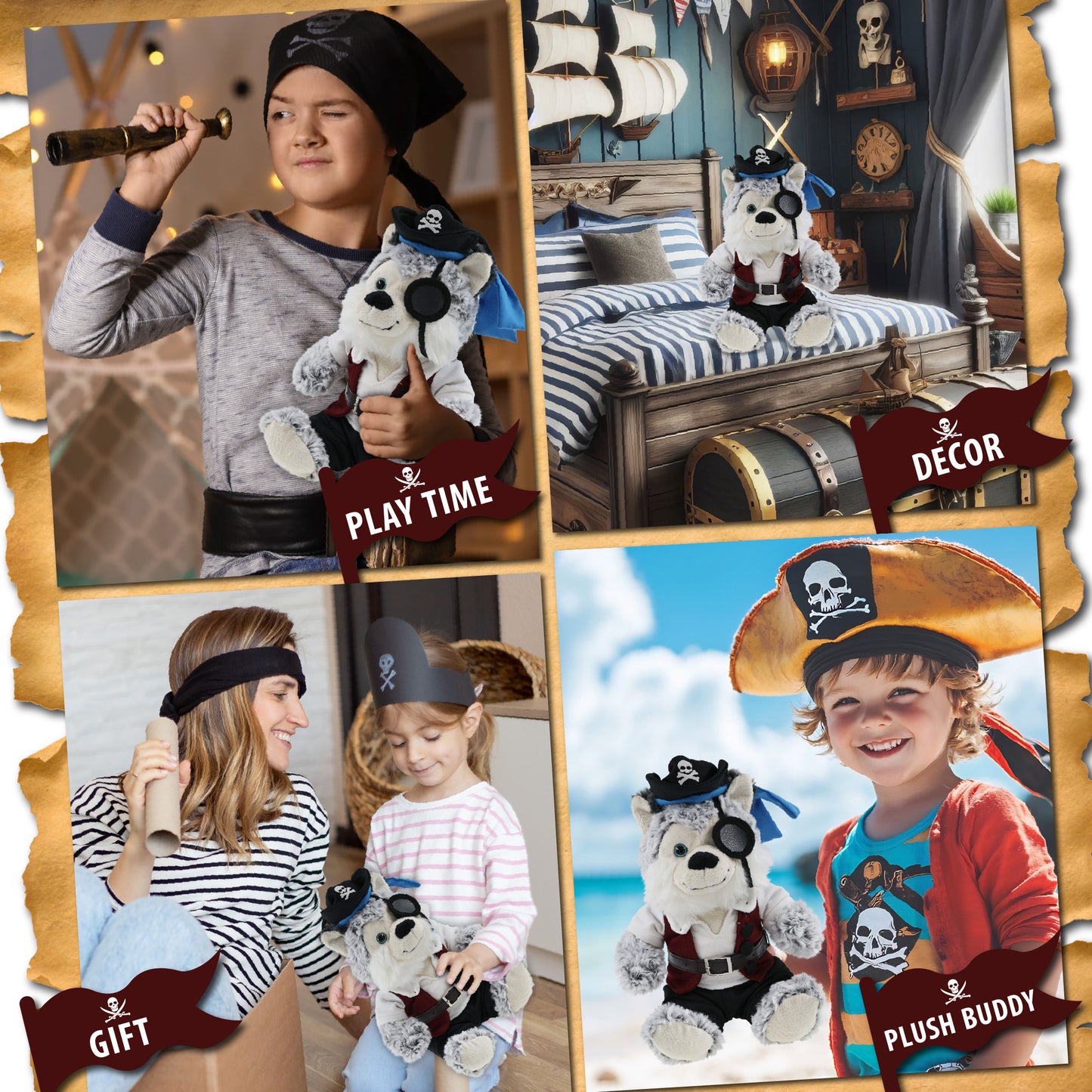 SUPER-SOFT PLUSH - SITTING HUSKY PIRATE DRESS UP