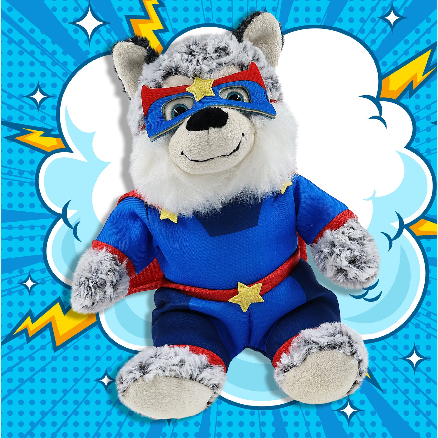SUPER-SOFT PLUSH - SITTING HUSKY With SUPER HERO Dress Up