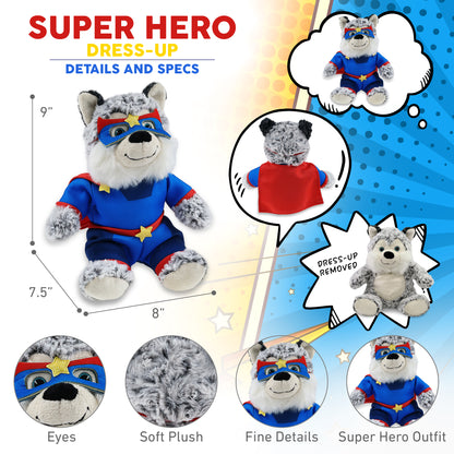 SUPER-SOFT PLUSH - SITTING HUSKY With SUPER HERO Dress Up