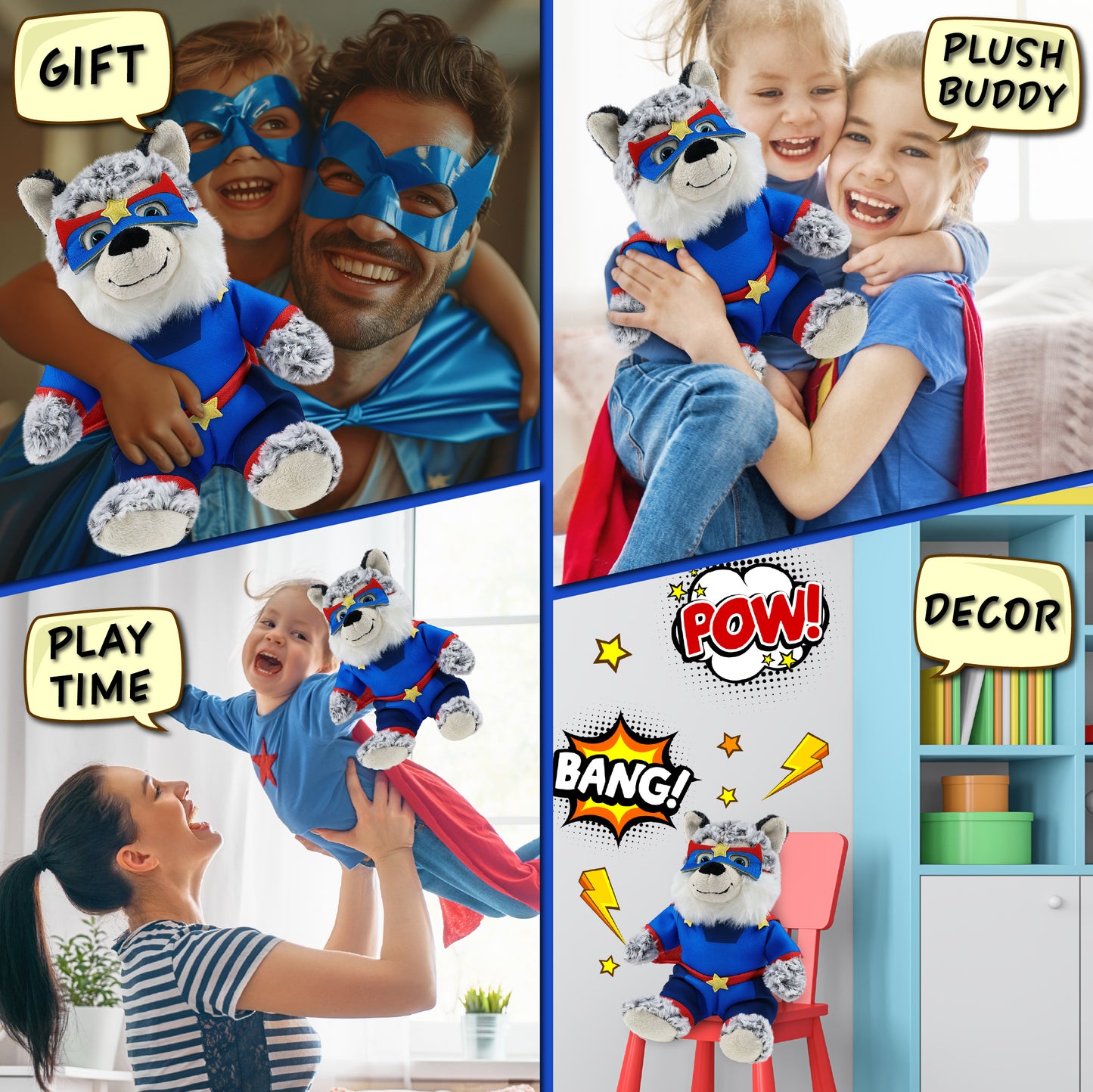 SUPER-SOFT PLUSH - SITTING HUSKY With SUPER HERO Dress Up