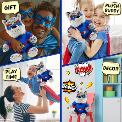 SUPER-SOFT PLUSH - SITTING HUSKY With SUPER HERO Dress Up