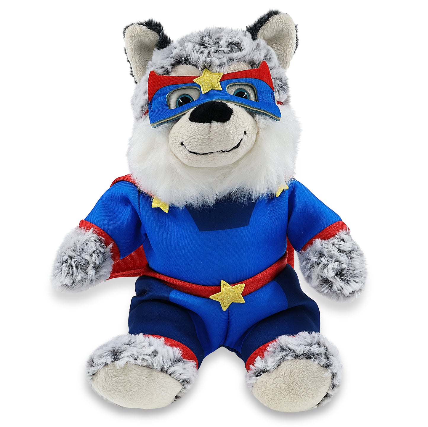 SUPER-SOFT PLUSH - SITTING HUSKY With SUPER HERO Dress Up